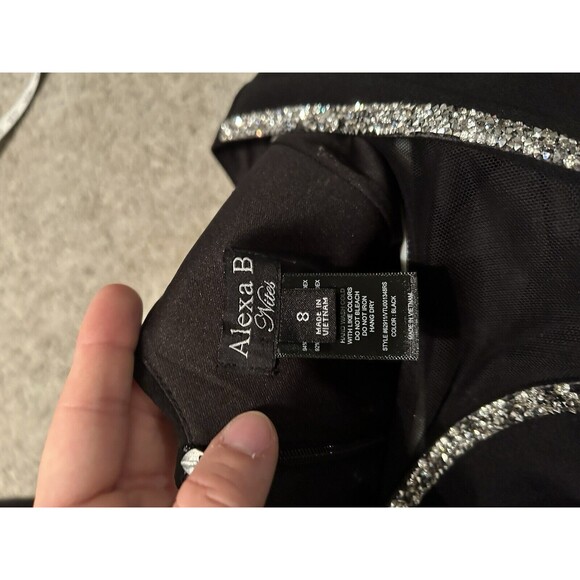 ALEXA B Nite Women’s Jumpsuit Sz 8 Sleeveless V Neck Jeweled Sequin Mesh Black - Picture 7 of 7